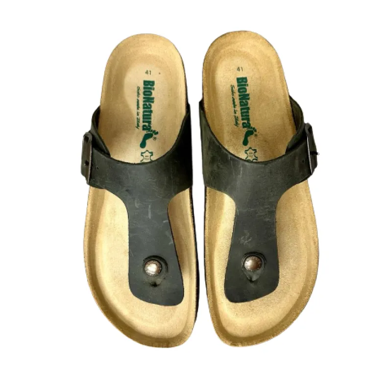 Flip-flop In Forest Green Bionatura Oiled Leather
