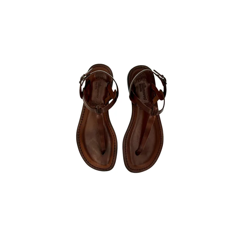 Flip-flop Sandal In Dark Brown Leather Mod. 9915