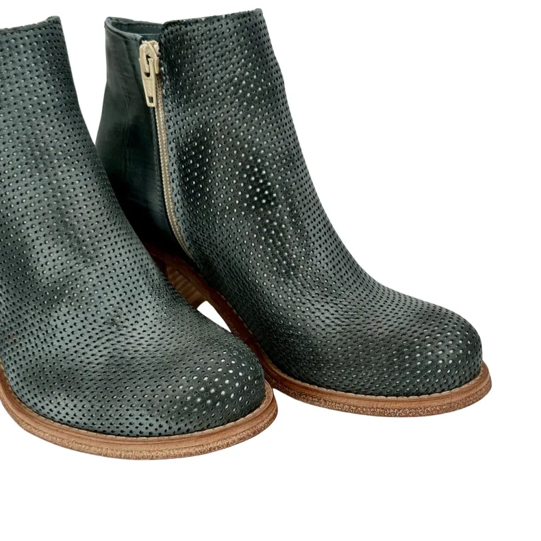 Gray Denim Brushed Nubuck Leather Ankle Boot With Zip