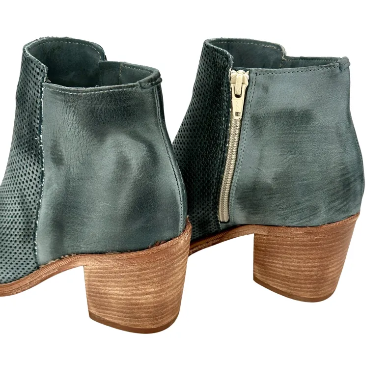 Gray Denim Brushed Nubuck Leather Ankle Boot With Zip