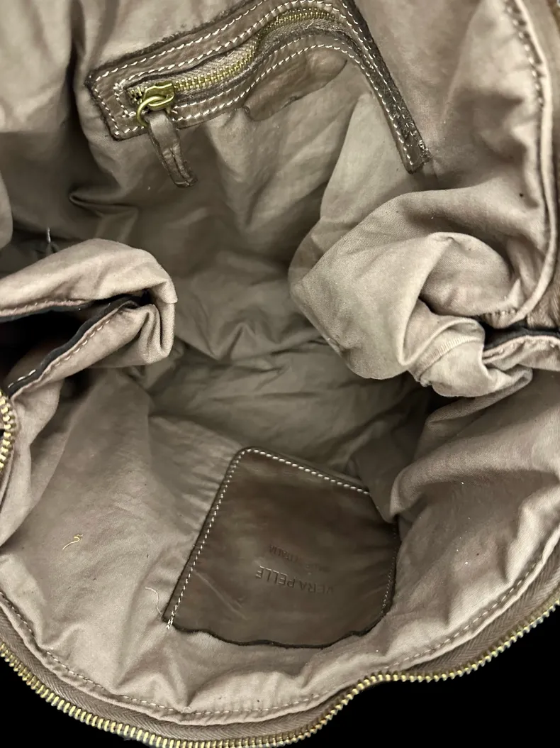 Handcrafted Bag In Washed Leather With Large Weaving