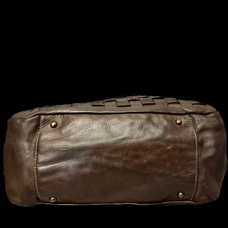 Handcrafted Bag In Washed Leather With Large Weaving