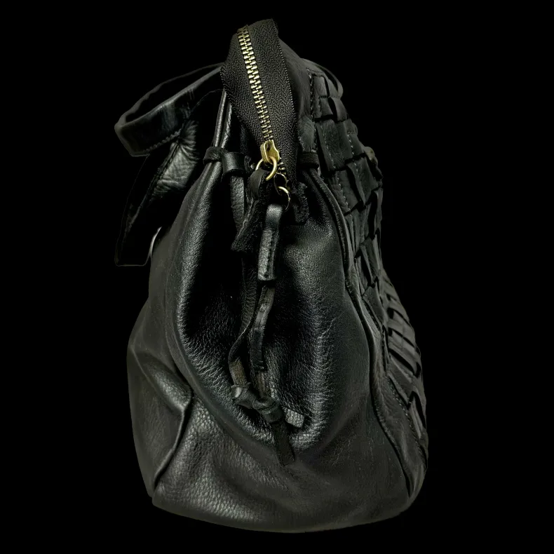 Handcrafted Bag In Washed Leather With Large Weaving