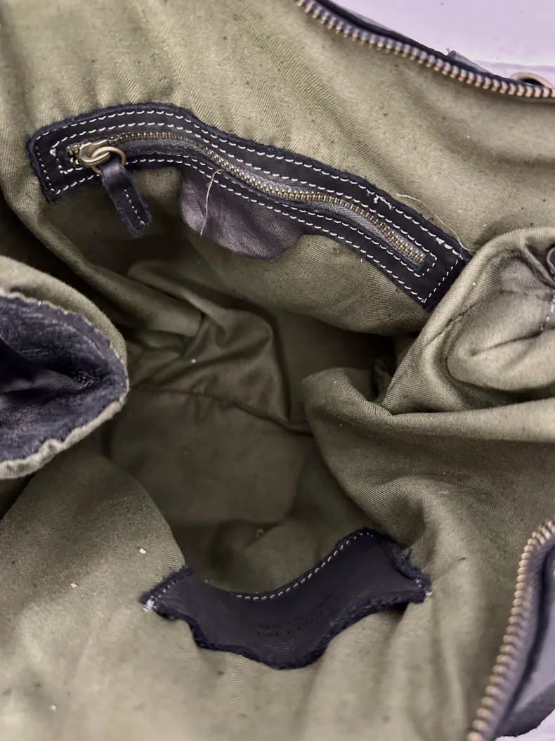 Handcrafted Bag In Washed Leather With Large Weaving