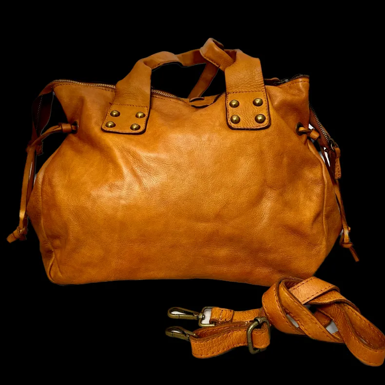 Handcrafted Bag In Washed Leather With Large Weaving