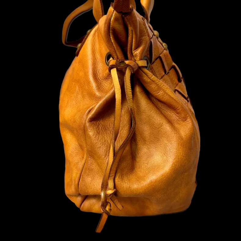 Handcrafted Bag In Washed Leather With Large Weaving