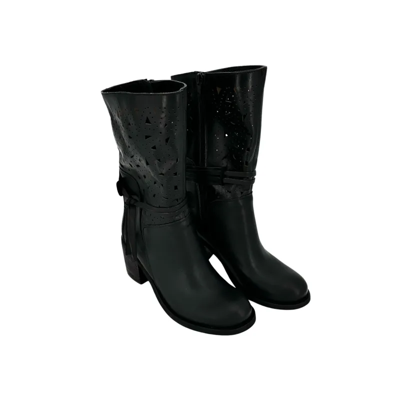 Handcrafted Boot In Black Lasered Nubuck Leather