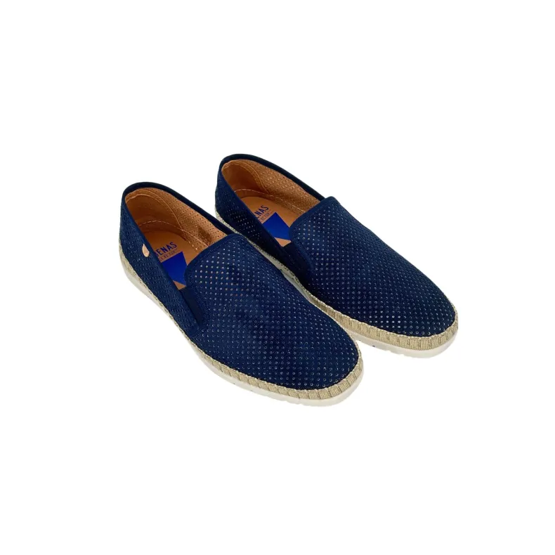 Handcrafted Espadrilles In Blue Verbenas Suede