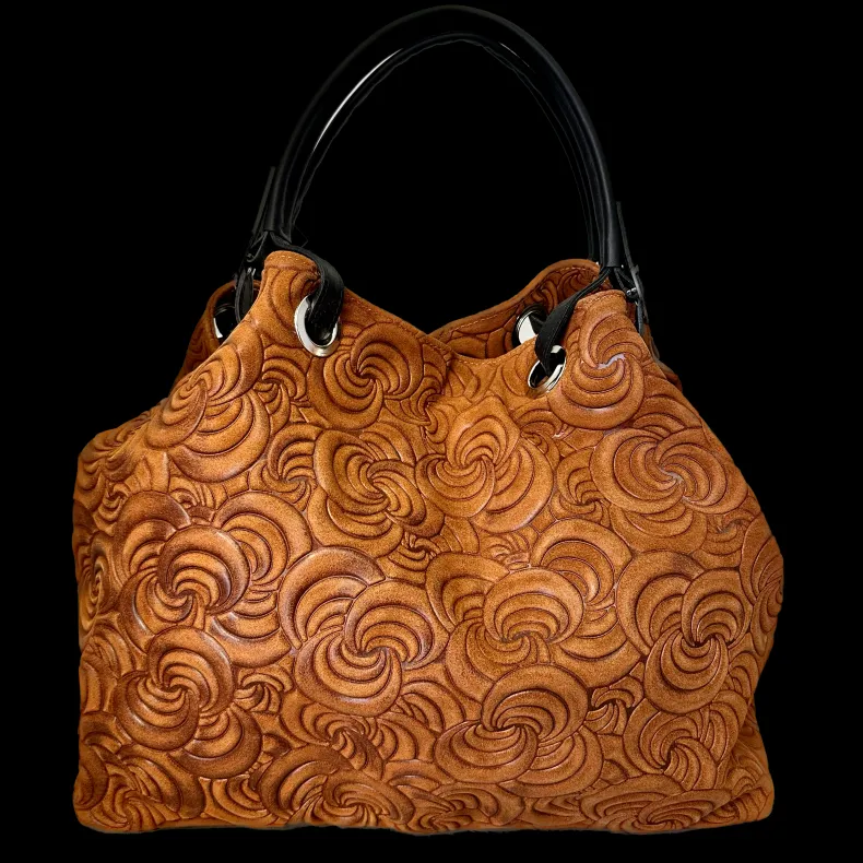 Handcrafted Leather Bag With Floral Decoration
