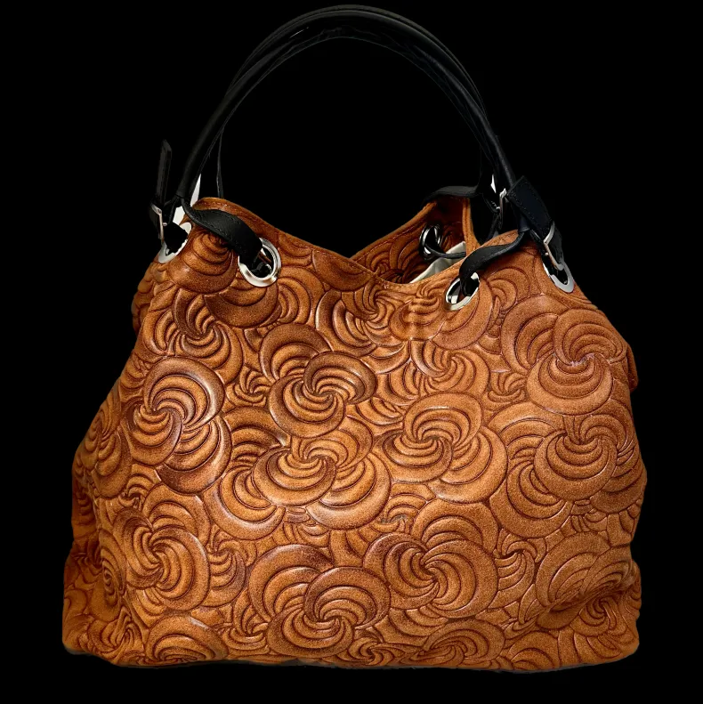 Handcrafted Leather Bag With Floral Decoration