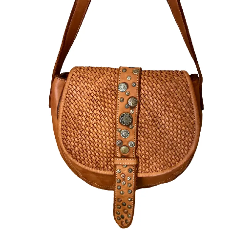 Handcrafted Mini Bag In Woven Leather And Studs
