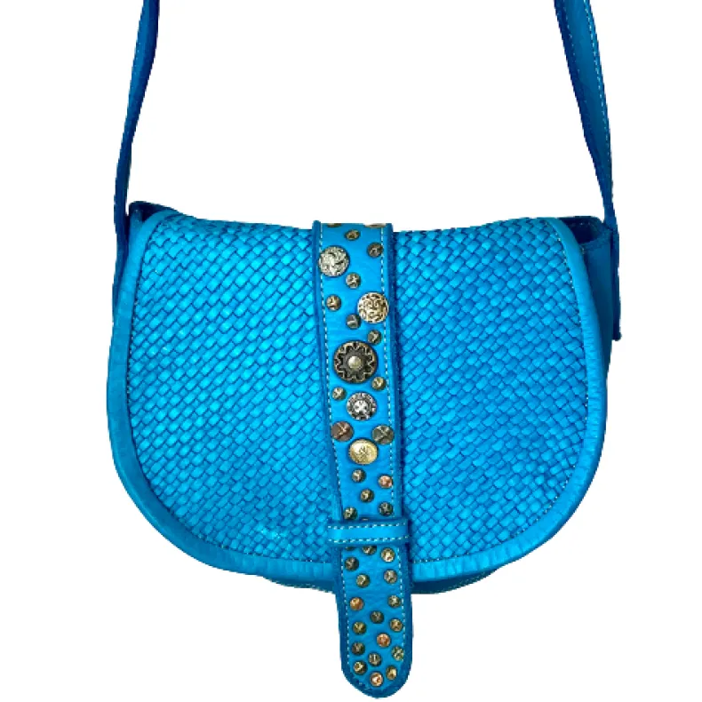 Handcrafted Mini Bag In Woven Leather And Studs