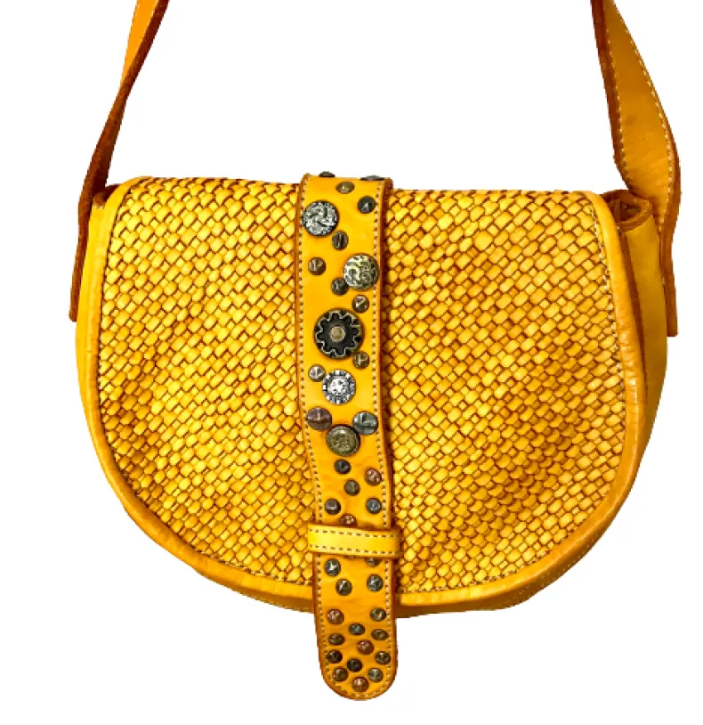 Handcrafted Mini Bag In Woven Leather And Studs