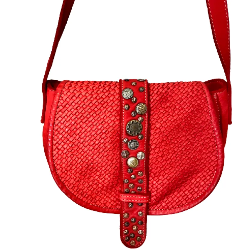 Handcrafted Mini Bag In Woven Leather And Studs