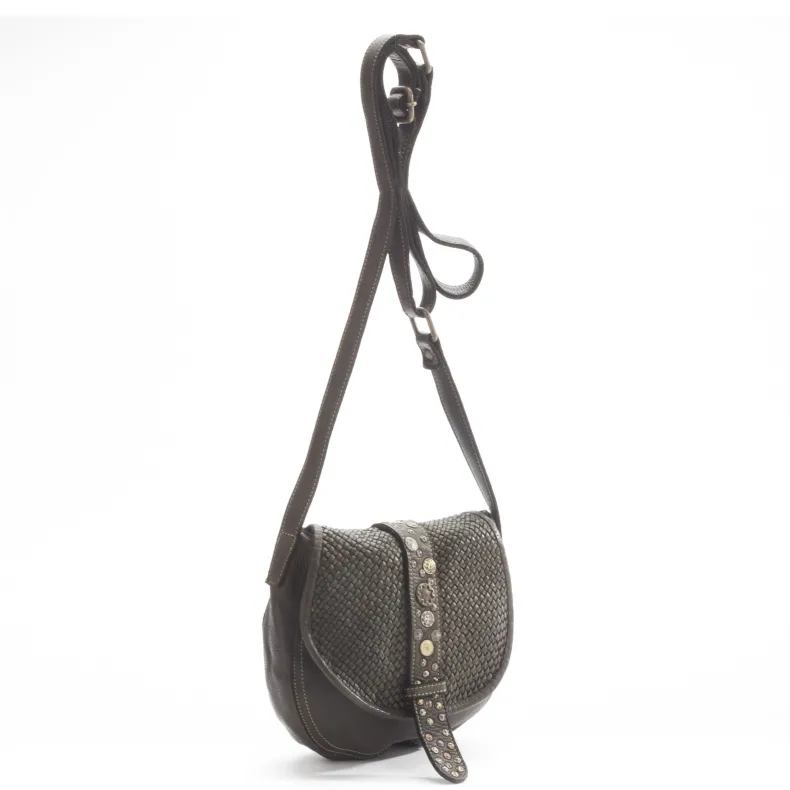 Handcrafted Mini Bag In Woven Leather And Studs