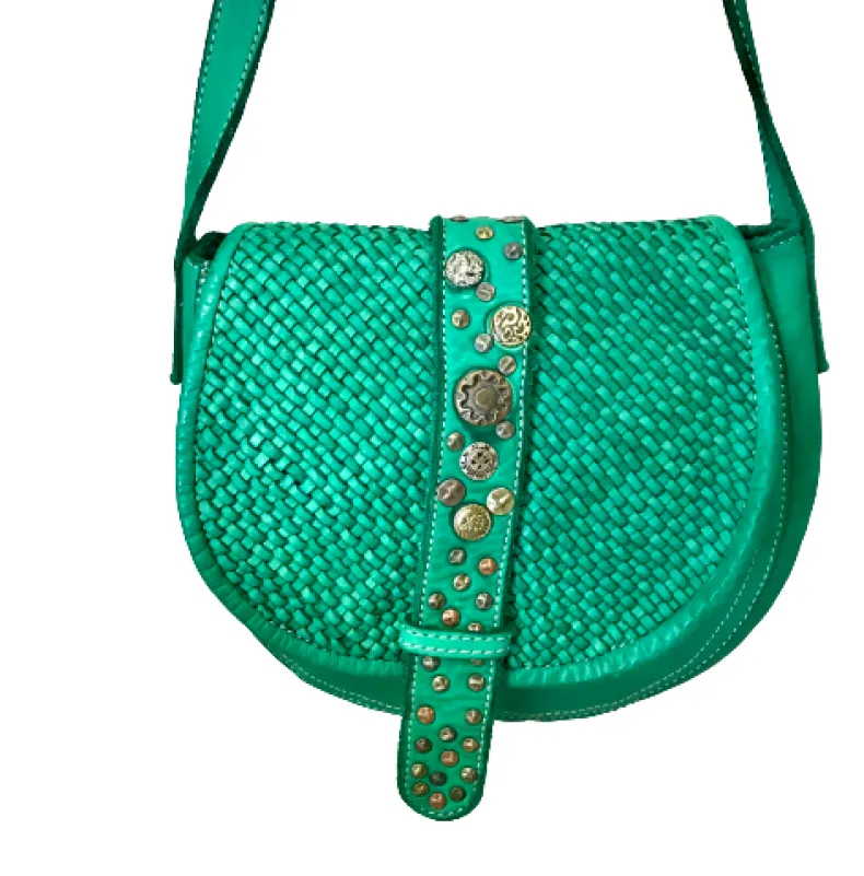Handcrafted Mini Bag In Woven Leather And Studs