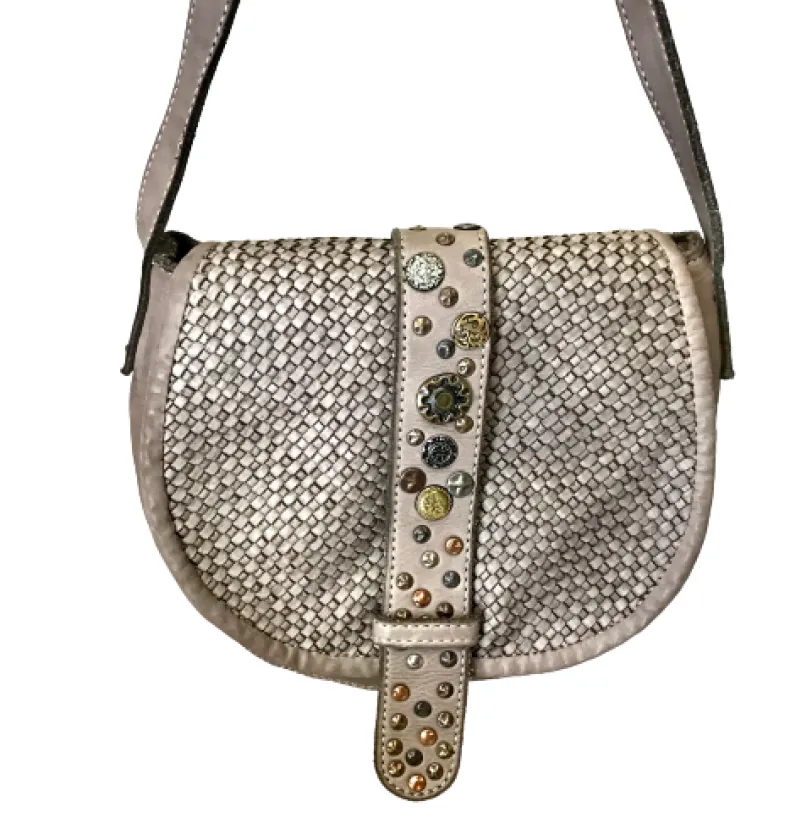 Handcrafted Mini Bag In Woven Leather And Studs