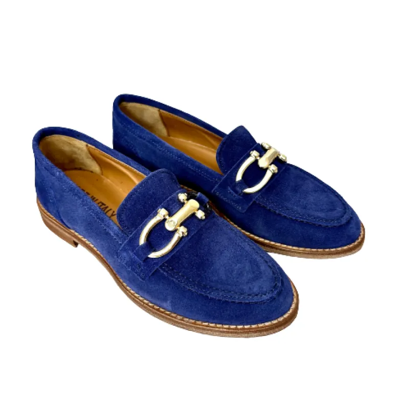 Handcrafted Moccasin In Blue Nubuck With Horsebit