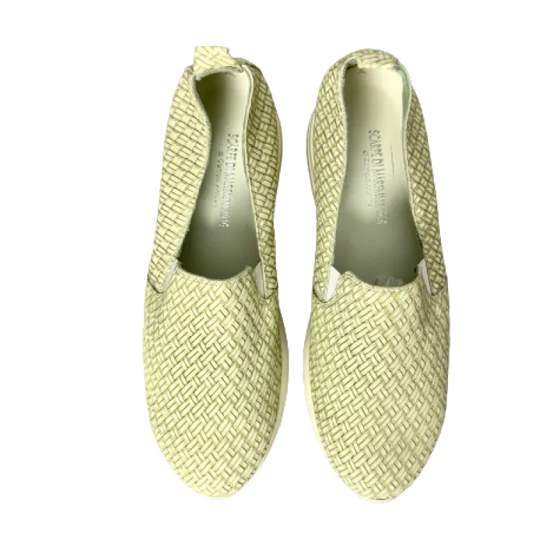 Handcrafted Moccasin Sneakers With Green Woven Effect