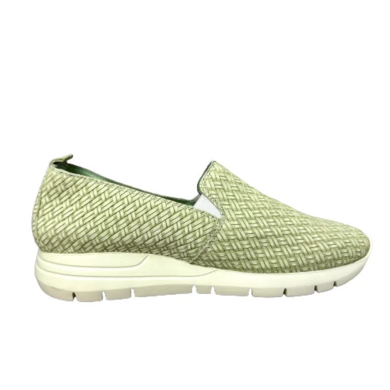 Handcrafted Moccasin Sneakers With Green Woven Effect