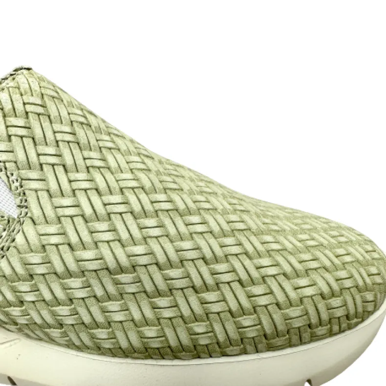 Handcrafted Moccasin Sneakers With Green Woven Effect