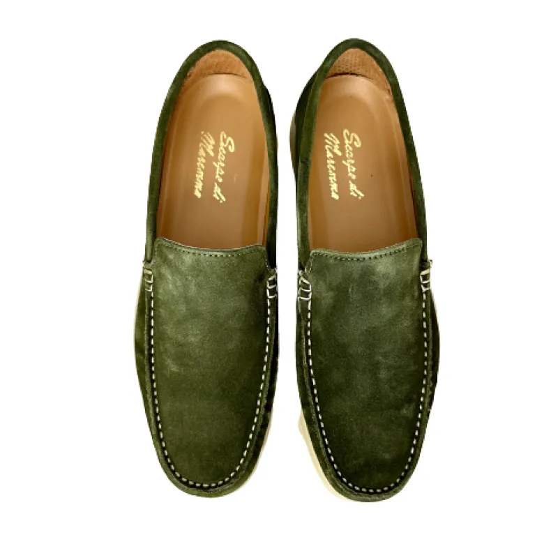 Handcrafted Moccasin In Green Nubuck