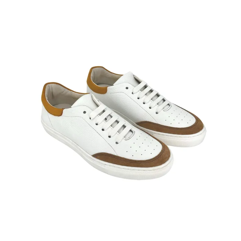 Handcrafted Sneakers In White Leather And Nubuck