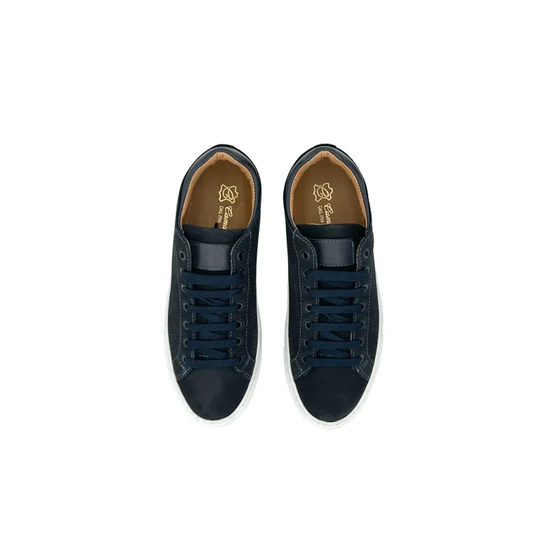 Handcrafted Sneaker In Blue Nubuck