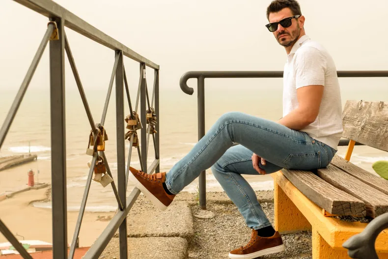 Handcrafted Sneakers In Perforated Leather Suede