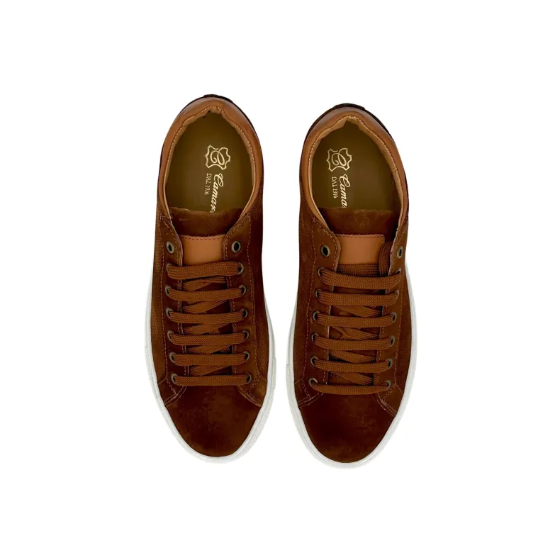 Handcrafted Sneakers In Perforated Leather Suede