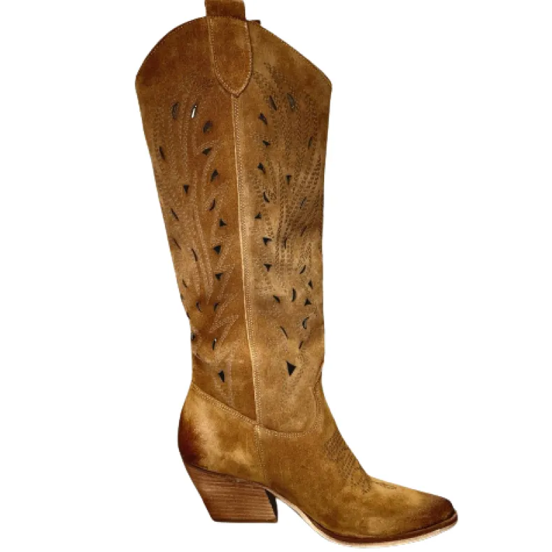 Handcrafted Texan In Lasered Leather Suede