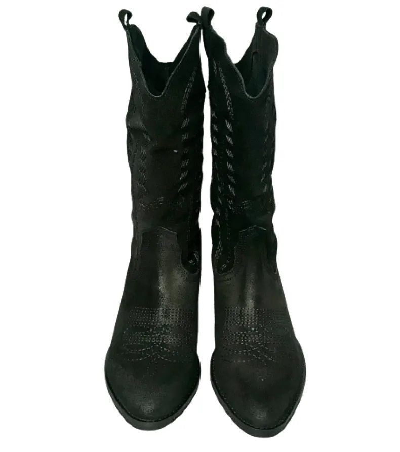 Handcrafted Texan In Black Medium Split Leather