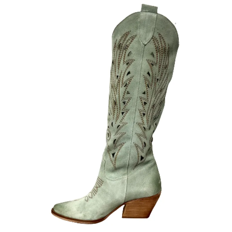 Handcrafted Texan In High Sage Lasered Suede