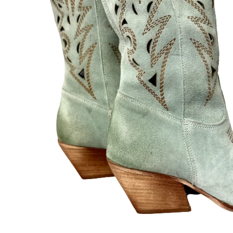 Handcrafted Texan In High Sage Lasered Suede