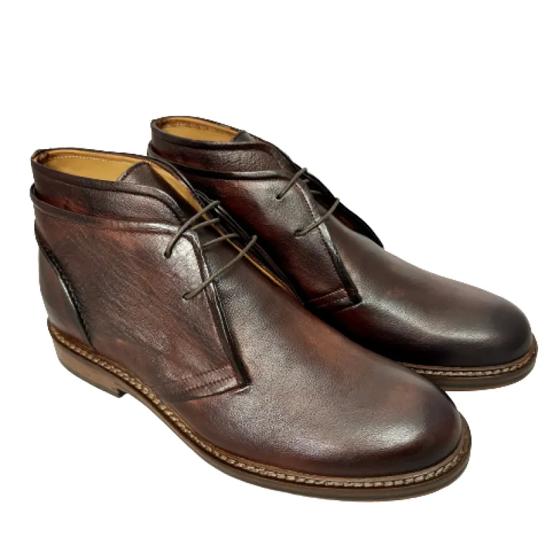 Handmade Ankle Boot In Dark Brown Dipped Buffalo