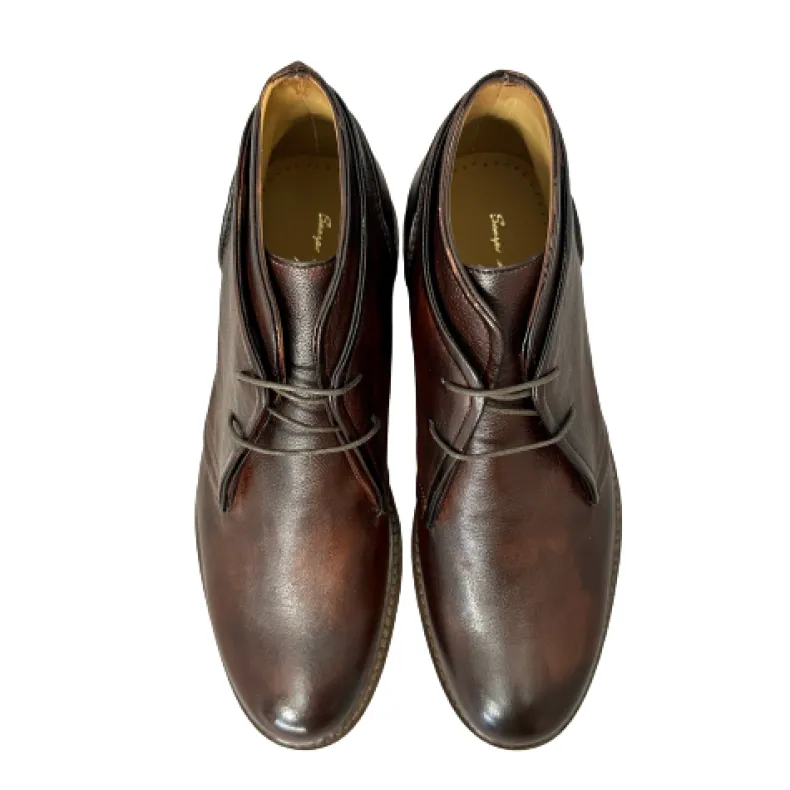 Handmade Ankle Boot In Dark Brown Dipped Buffalo