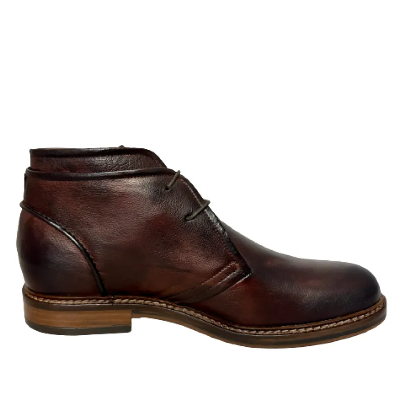 Handmade Ankle Boot In Dark Brown Dipped Buffalo