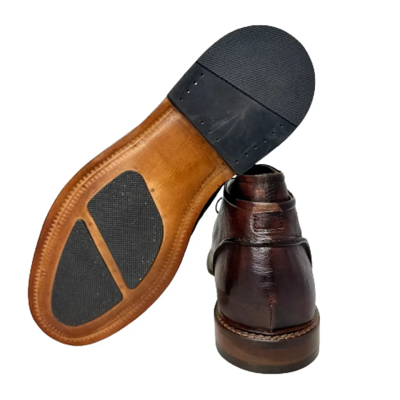 Handmade Ankle Boot In Dark Brown Dipped Buffalo