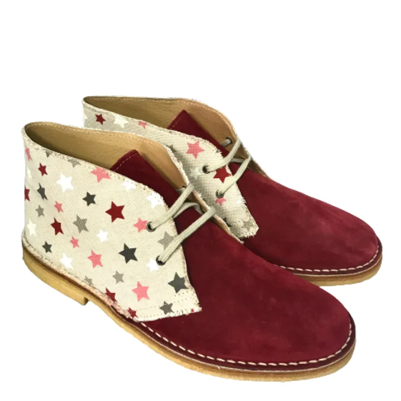 Handmade Ankle Boot Stars / Burgundy Suede