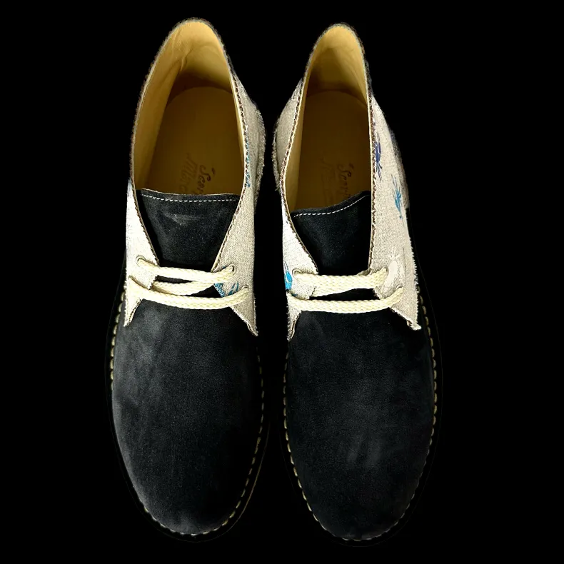 Handmade Ankle Boot In Blue / Crabs Suede