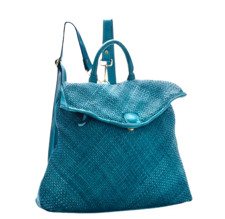 Handmade Backpack In Washed And Woven Leather