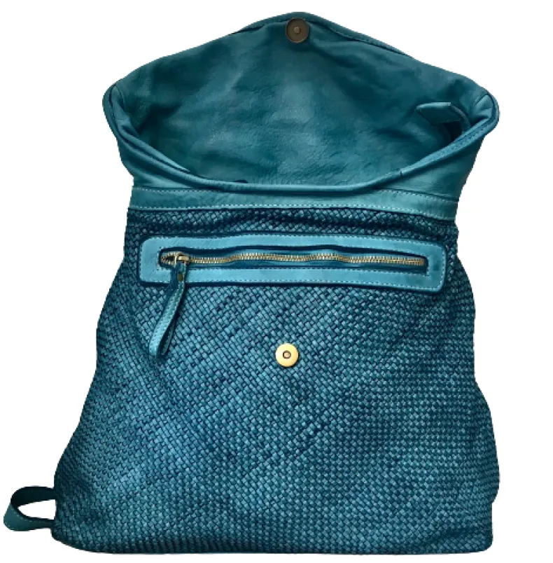 Handmade Backpack In Washed And Woven Leather