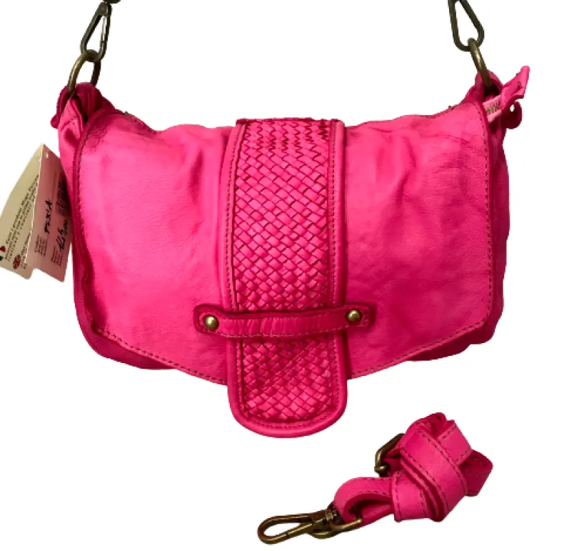 Handmade Bag In Washed Leather With Braided Handle