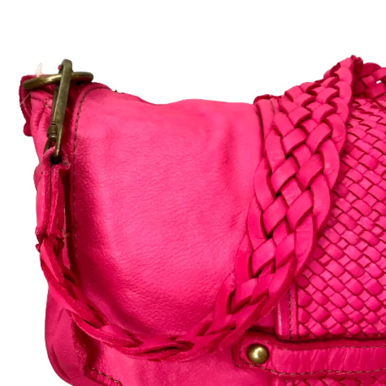 Handmade Bag In Washed Leather With Braided Handle