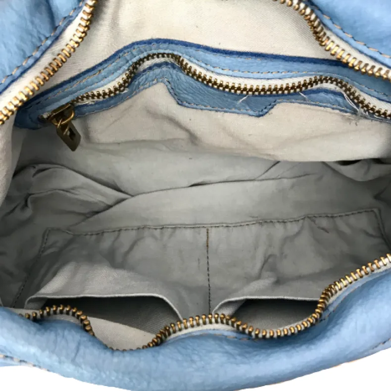 Handmade Bag In Washed Leather With Braided Handle