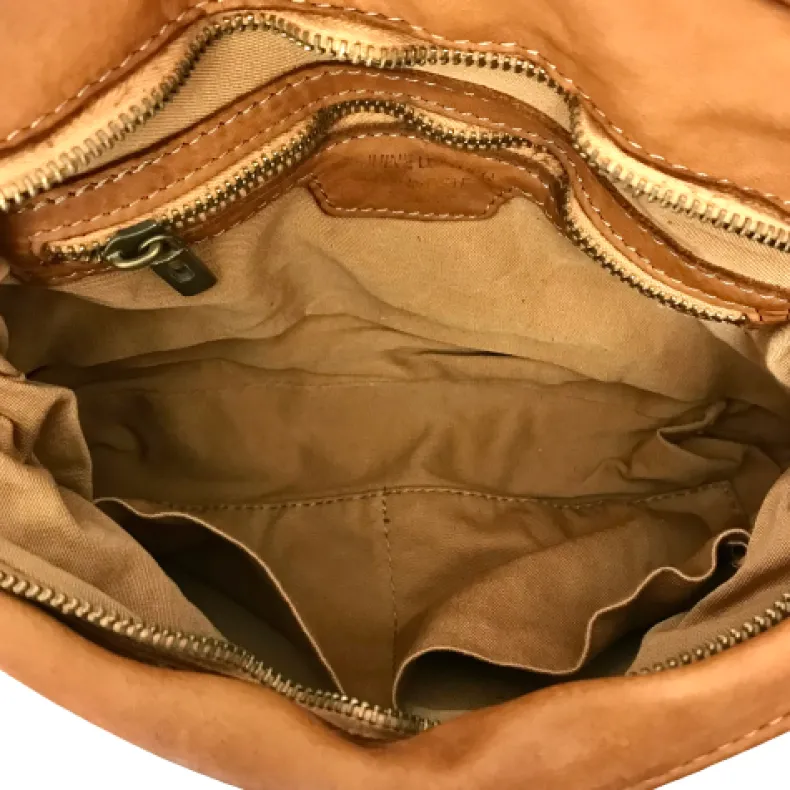 Handmade Bag In Washed Leather With Braided Handle