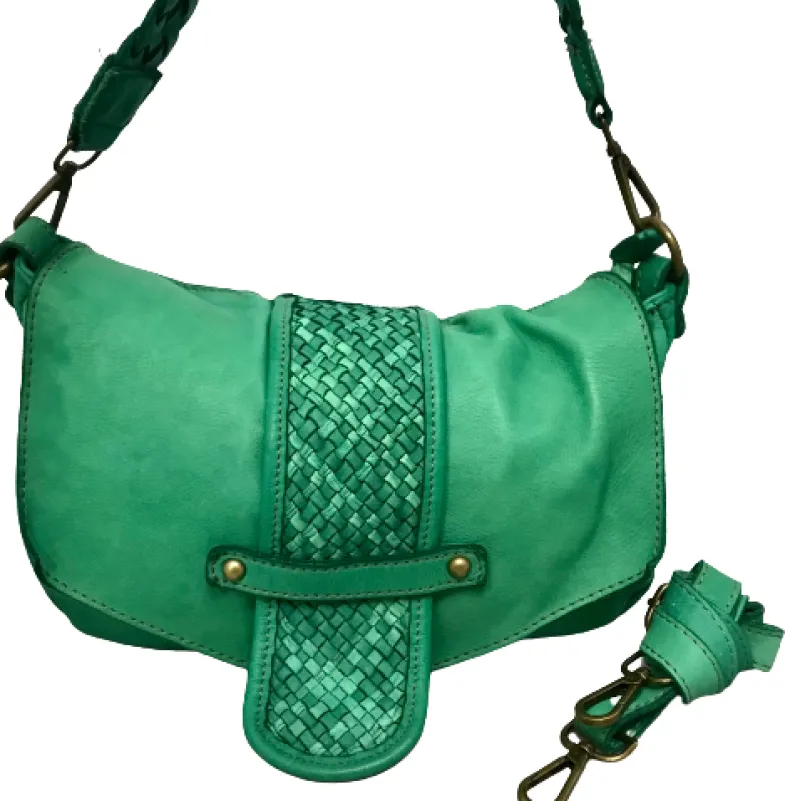 Handmade Bag In Washed Leather With Braided Handle