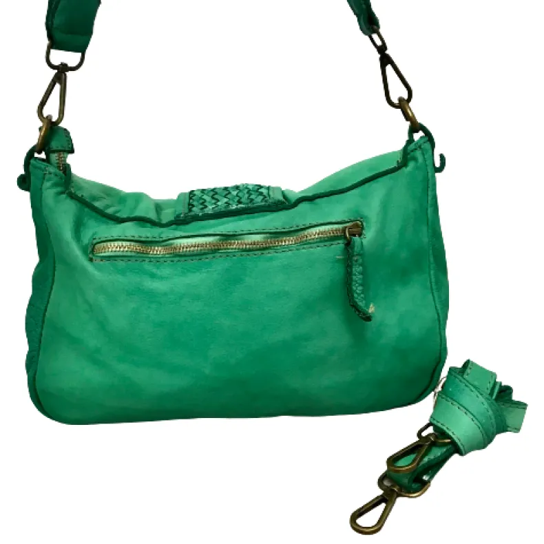 Handmade Bag In Washed Leather With Braided Handle