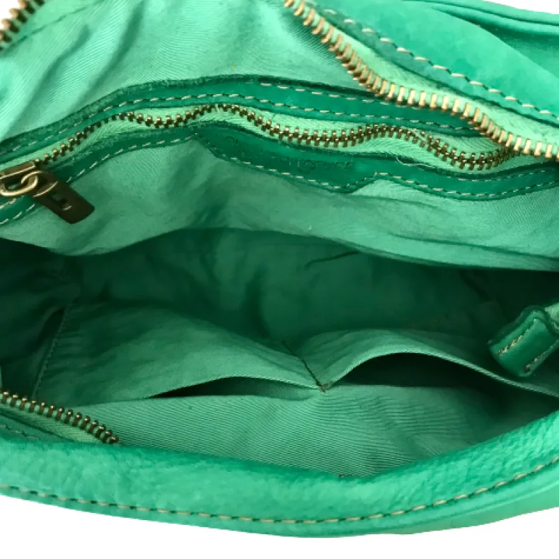 Handmade Bag In Washed Leather With Braided Handle