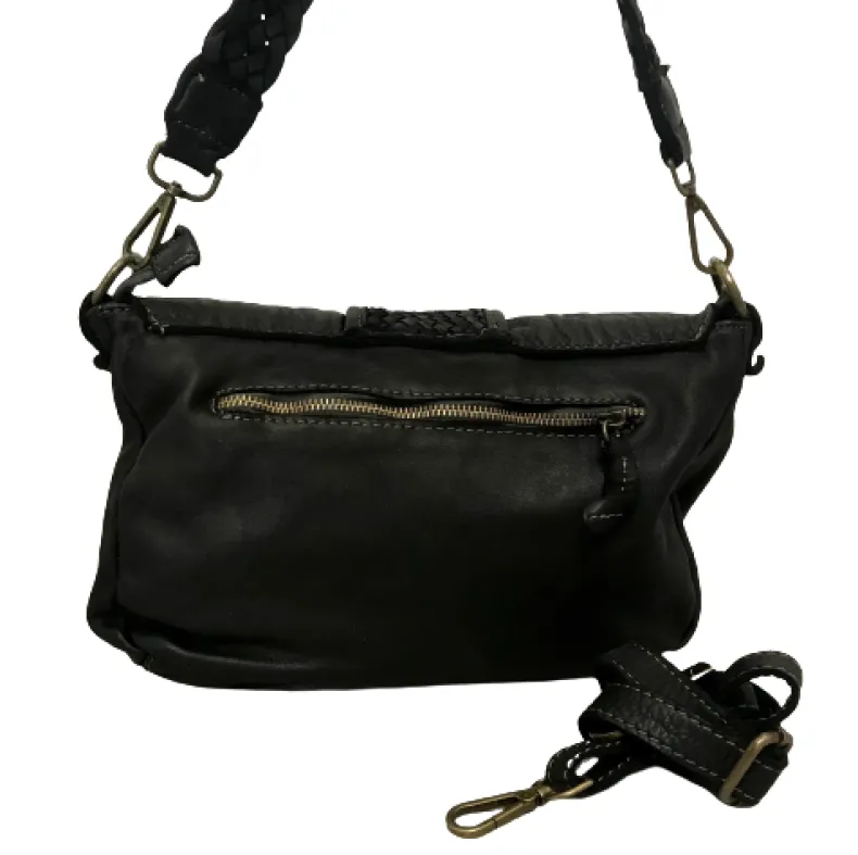 Handmade Bag In Washed Leather With Braided Handle